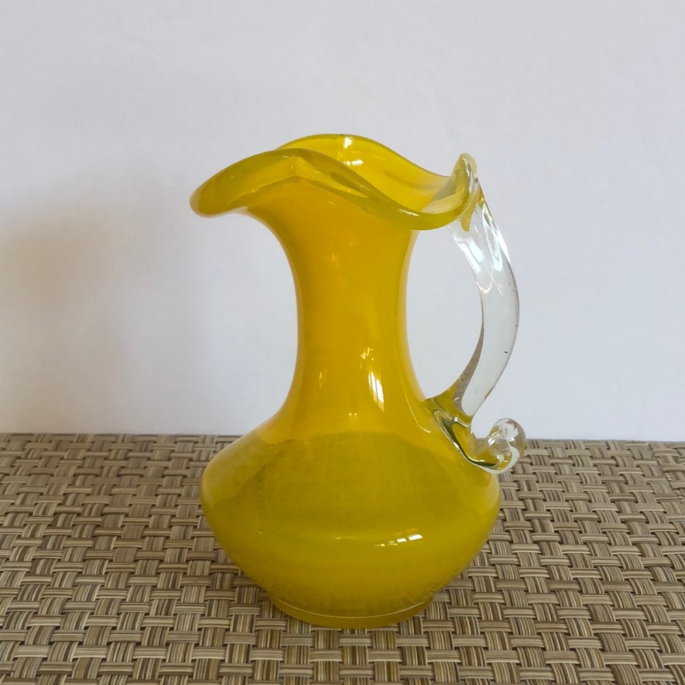 Vintage Lego Made In Taiwan Glass Blown Small Yellow Pitcher